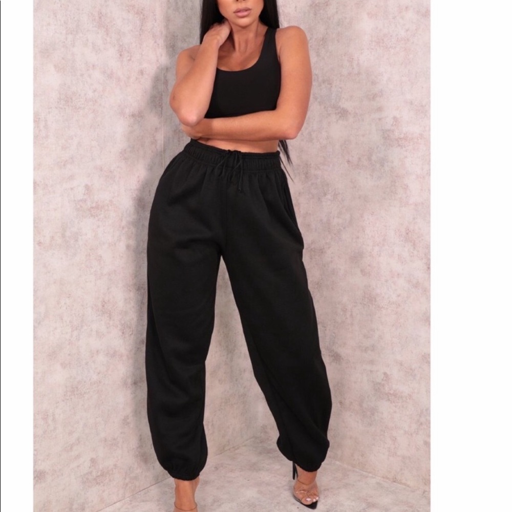 Black Oversized Basic Cuffed Hem Jogger - image 4